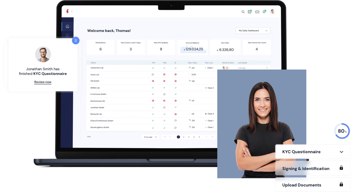 BetterCo dashboard with KYC questionnaire and identification