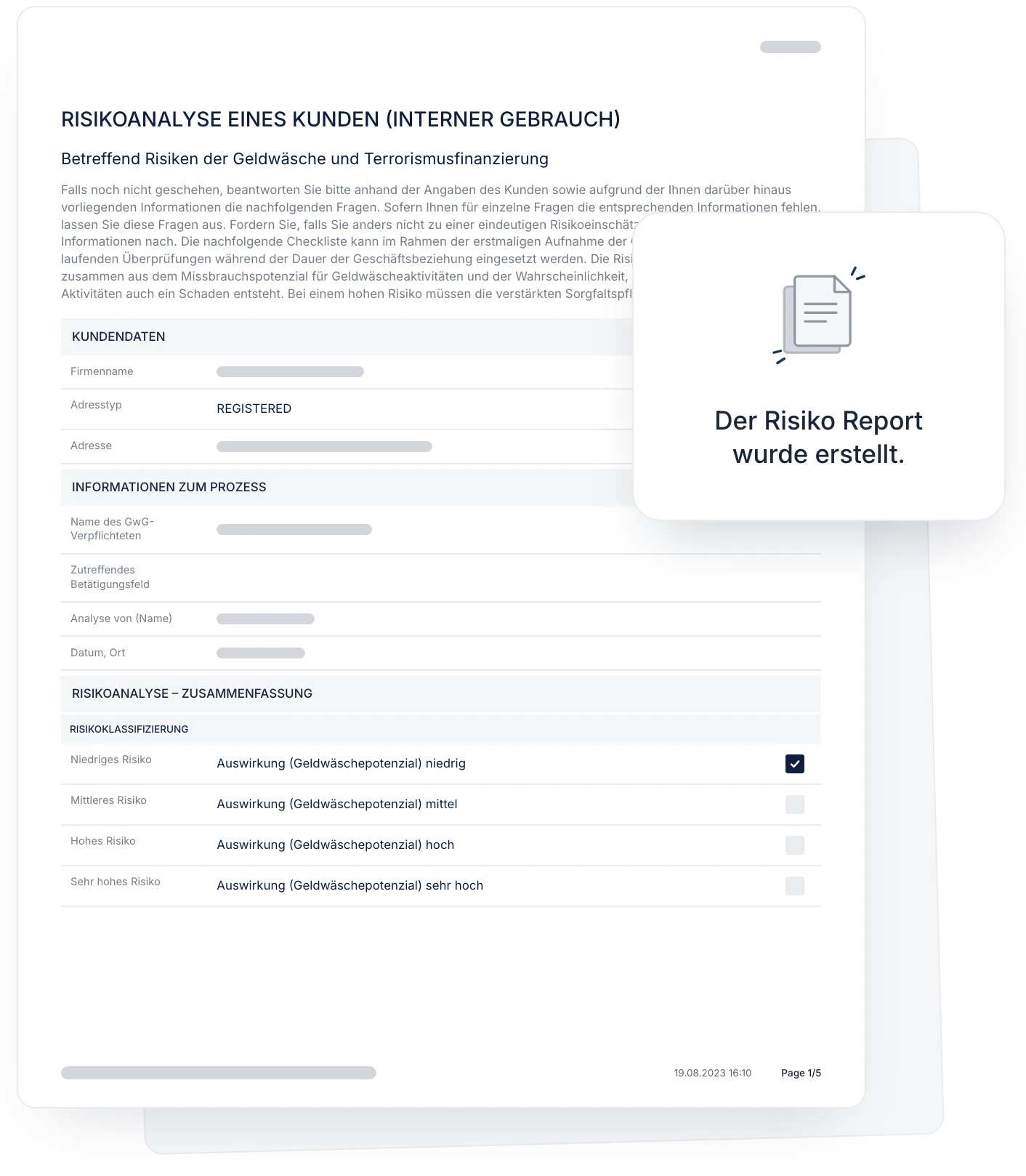 Automatically generated risk report
