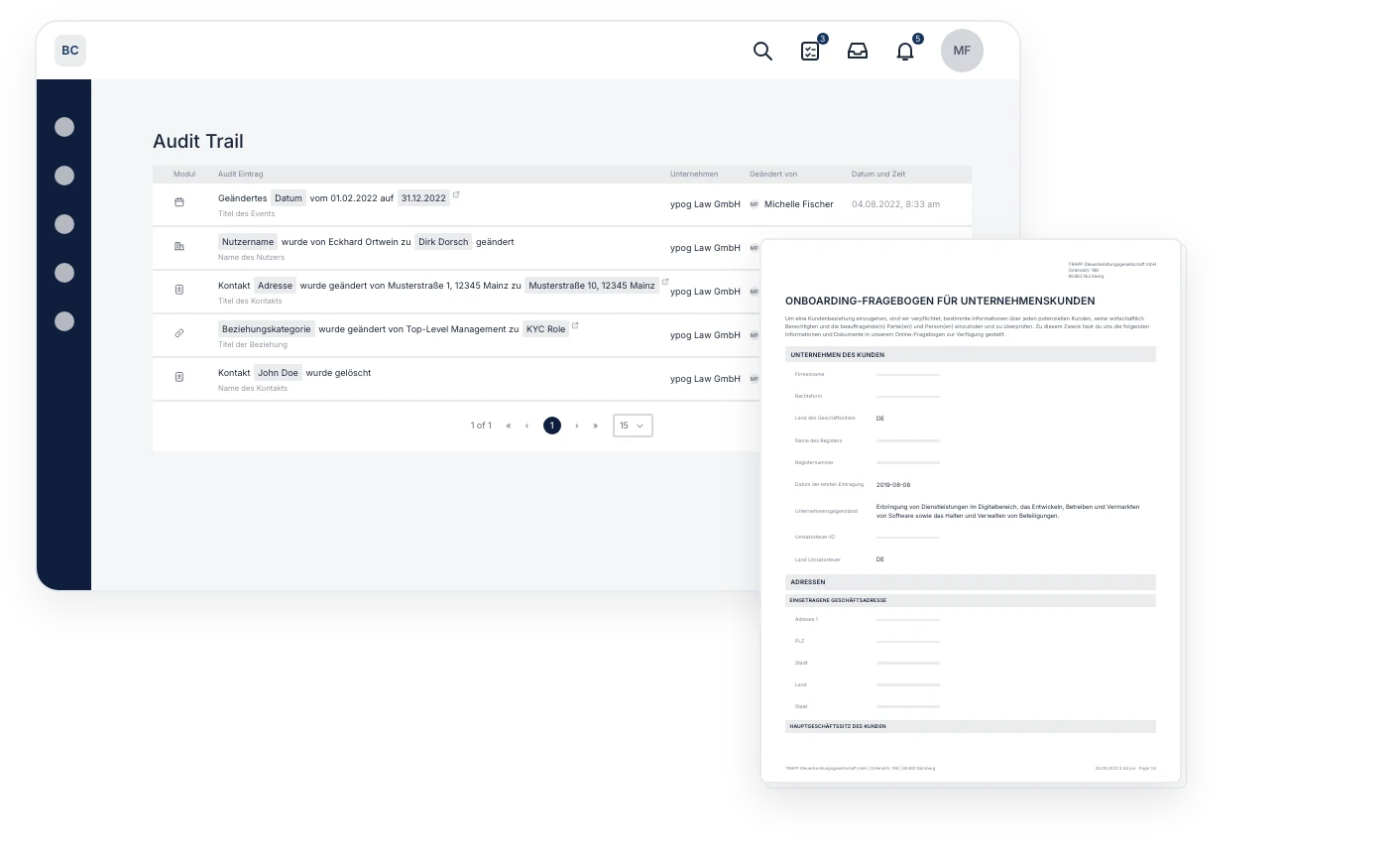 Audit trail with activity timeline